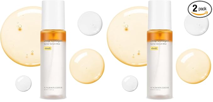 SUNGBOON EDITOR Deep Collagen Barrier Serum Mist | Hydrating Face Mist for Dry Skin | Collagen + Peptides + Vitamin C | Korean Skincare Mist, 3.38 fl oz | Gifts for Women (Pack of 2)