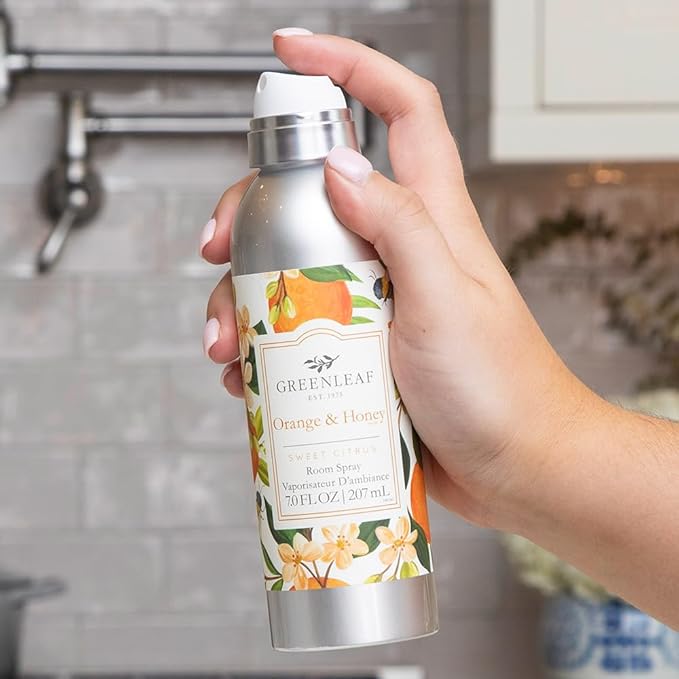 Greenleaf Gifts Orange & Honey Scented Room Air Freshener Spray | Non-Aerosol 7 oz Spray | Citrus Air Freshener for Home | Home Fragrance for Bedroom & Bathroom