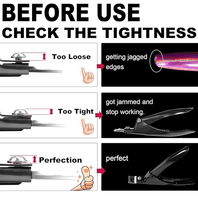 Black Premium Adjustable Stainless Steel Artificial Acrylic Fake False Nail Tip Clipper Cutter Trimmer Manicure Pedicure Sharp Blade Clip Tool For Salon Home Nail Art Beauty Design DIY