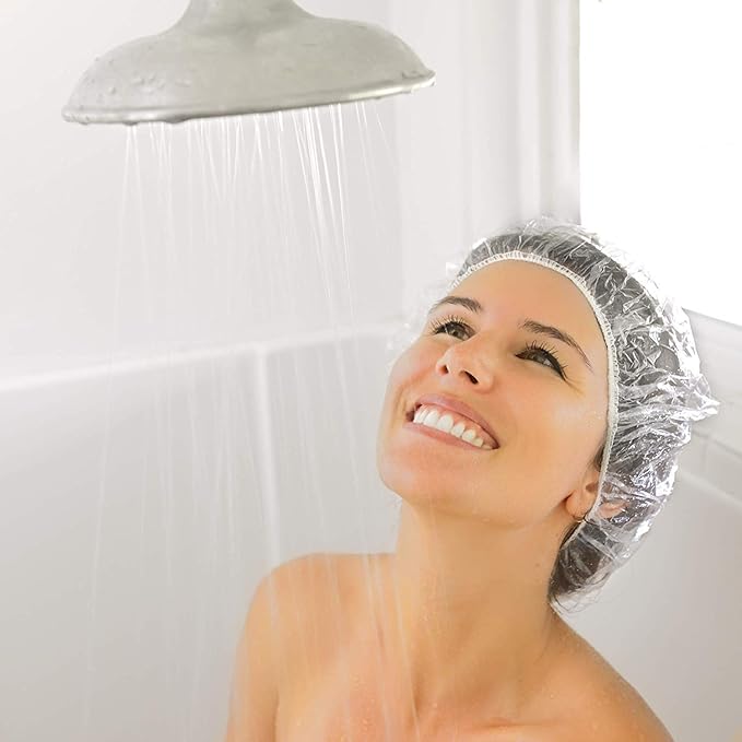 Auban 30PCS Disposable Shower Caps, Individually Wrapped Larger & Thicker Waterproof Shower Caps, Plastic Hair Caps for Women, Spa, Home Use, Hotel and Hair Salon, Portable Travel