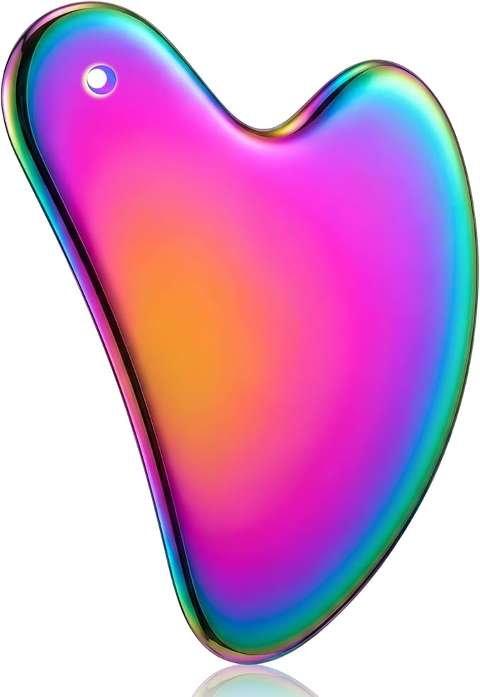 Nuanchu Stainless Steel Gua Sha Facial Tool, Metal Gua Sha for Lymphatic Drainage, Guasha Face Sculpting Double Chin Reduce with Pouch Mother Day Self Care Gift(Rainbow)