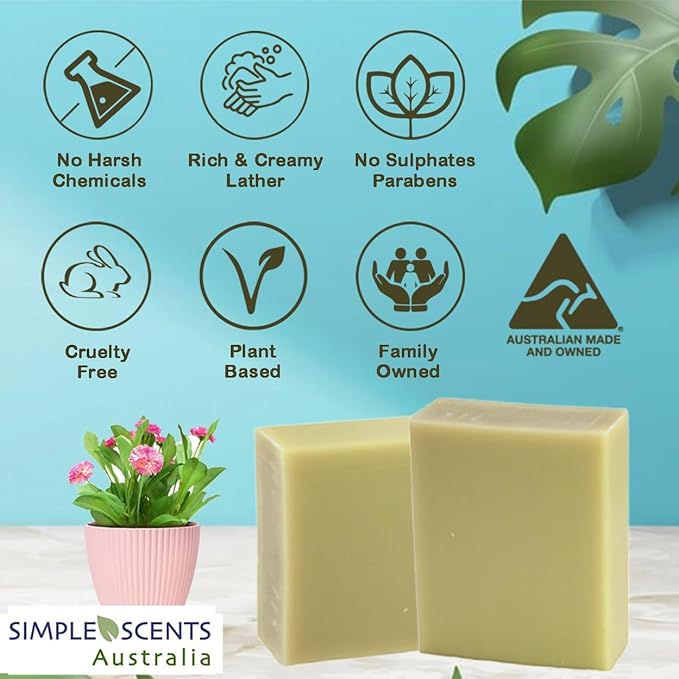 Simple Scents Australia French Pear Scented Natural Soap Bars (5 Bars), 3.5oz Moisturizing French Triple Milled Soap Bars Enriched with Shea Butter - Pure Plant Oil Bath & Body