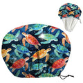 Sea Turtle Reusable Shower Cap Ocean Double Layer Waterproof Shower Caps Large Elastic Hair Cover Adjustable Hair - Drying Caps for Woman Man Bath SPA Travel One Size Fits Most