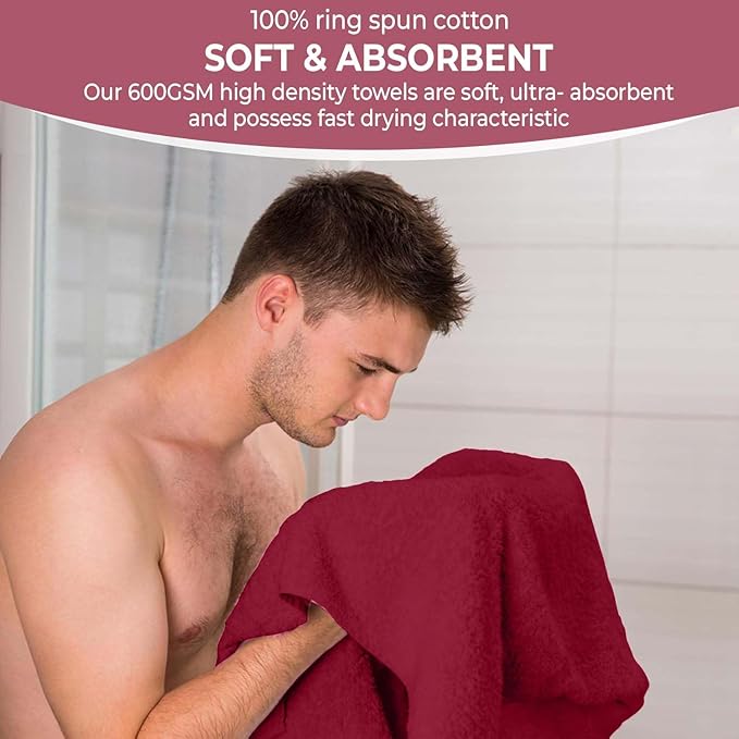 KAHAF COLLECTION 6 Pack Bath Towels Set (27 x 54 Inches) 100% Ring Spun Cotton, Lightweight, Quick Dry, Highly Absorbent Towels (Burgundy, (27x54) Inches)