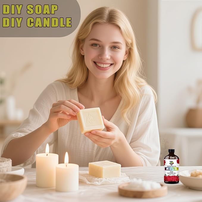 Rose Essential Oil - GV77ZF Rose Oils for Diffusers, Humidifiers, DIY Candles, Soap, Cleaning, Home, Office, Yoga, Massage, Gifts - 4 fl oz (120 ml)