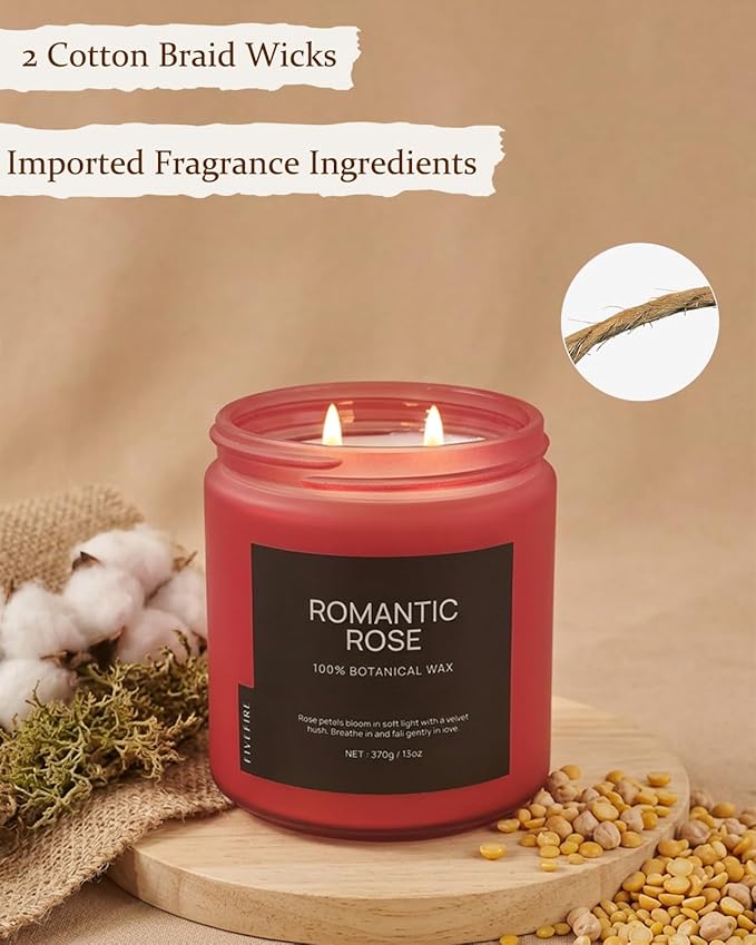 Rose Scented Candles for Home, 13oz Organic Soy Wax, 76-Hour Clean Burning, Non Toxic Natural Candle, Romantic Floral Aroma for Relaxation, Aromatherapy Gift for Women Men