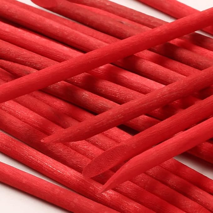 100 Pcs Orange Wood Nail Sticks Double Sided Multi Functional Cuticle Pusher Manicure Pedicure Tool for Manicure Pedicure Red
