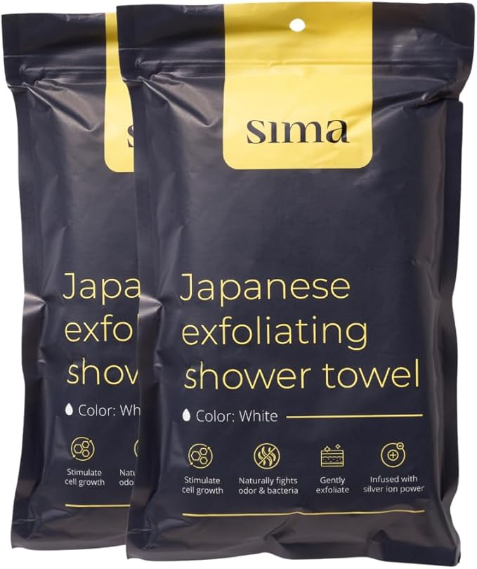 Sima Brand Exfoliating Washcloth Face & Body Scrub Towel - Japanese Exfoliating Towel with Hexagon Fibers, Body Scrubber with 2 Sides for Scrubbing & Washing, Extra Long Towels (Black, 3 Pack)
