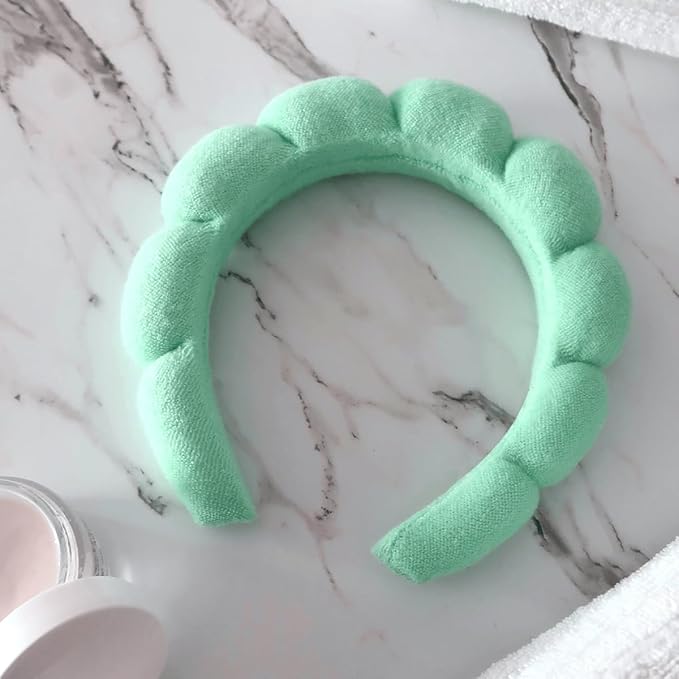 Spa Headbands for Washing Face or Facial, Makeup Headband for Women, Skincare Hair band, Puffy Terry Cloth Face Washing Head band for Maskup, Skin Treatment(Green)