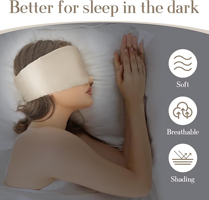 SECZIPE 100% Mulberry Silk Sleep Mask Eye Mask for Women Man with Adjustable Band, for Side Sleeper Blackout Sleep Mask for Travel Rest and Office Large Size (Taupe)