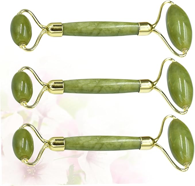 NOLITOY 3pcs Jade Roller Facial Massage Tool Portable Skin Care for Puffiness Relief and Migraine Soothing Natural Green Face Roller for Beauty Routine