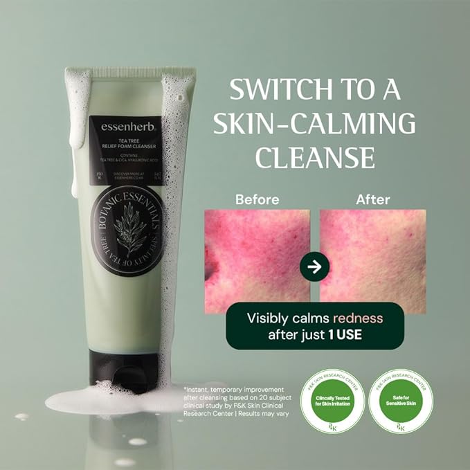 Tea Tree relief Foam Cleanser – Gentle Daily Face Wash for Acne-Prone & Sensitive Skin, Helps Soothe Redness and Hydrate, Formulated with Tea Tree and Cica, Korean Skin Care (5.07 fl oz)