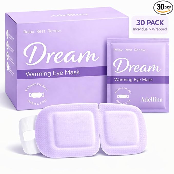 Adellina Steam Eye Mask (30 Pack) – Disposable Self Heating Eye Mask for Dry Eyes, Warm Steam Compress for Puffy Eyes, Sleep & Eye Strain Relief