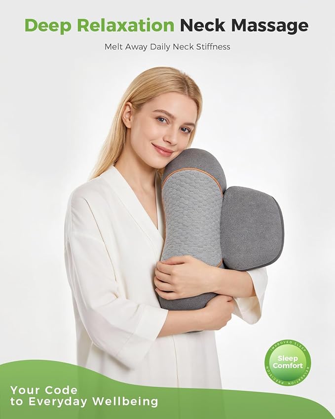 3-in-1 Neck Massager Pillow for Pain Relief Deep Tissue with Heat, Cordless & Rechargeable Massager with Traction for Neck Hump & Shoulder Comfort, Memory Foam Artuvate Pillow for Home Office Travel