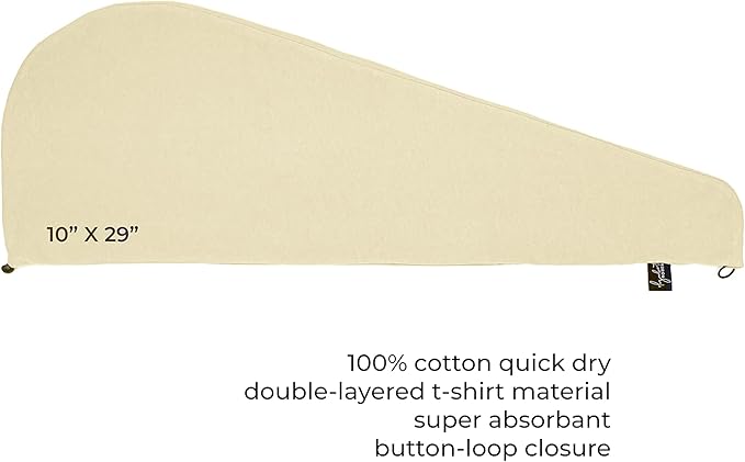 Elizabeth Roberts 100% Cotton T Shirt Hair Towel Wrap Plopping Essential Turban Style Hair Drying Towel for Women and Men All Hair Types and Styles, Cream