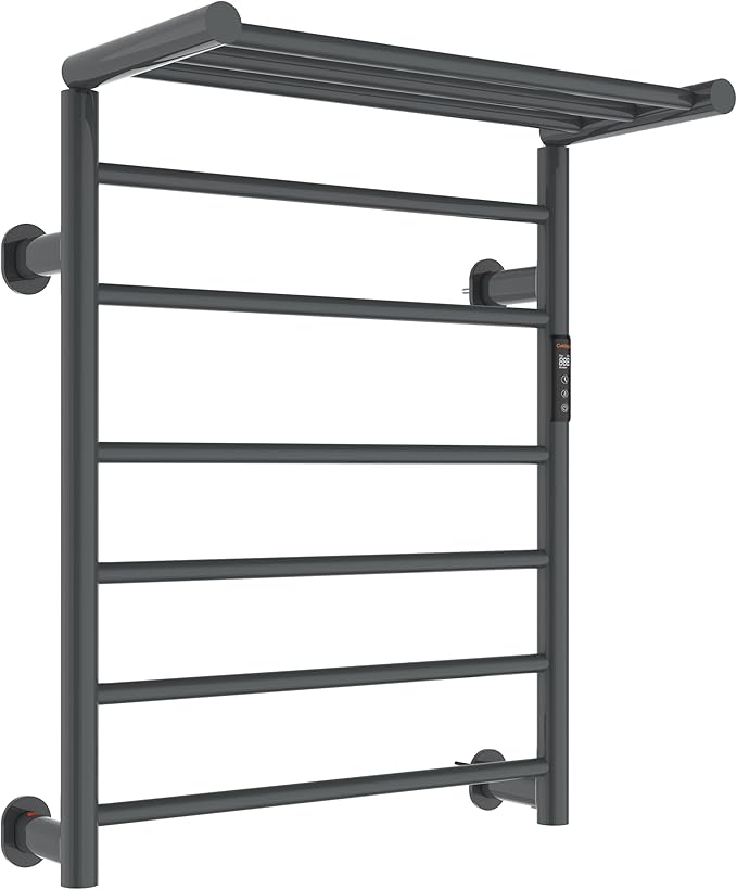 Foldable Heated Towel Rack, Dual-Zone Electric Towel Warmer Rack with Timer, GFCI Plug-in or Hardwired, Wall-Mounted, Drill-Free Installation, Twilight Grey, CA3-900X550-Standard-TG