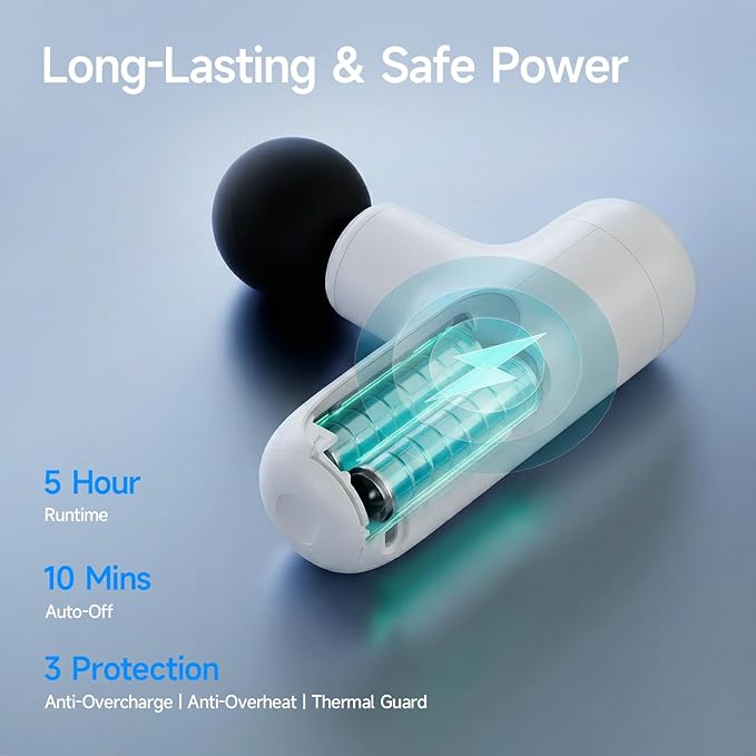 HEYCHY Super Mini Massage Gun Deep Tissue, Handheld Muscle Massager with 4 Heads, Percussion Travel Size Massager Gun for Men & Women Back Pain Relief, Quiet for Home, Gym, Office, White