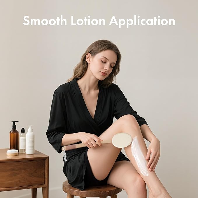 AmazerBath Lotion Applicator for Back, Feet, 4 Replacement Pads with 17" Curved Handle, Back Sunscreen Applicator for Kids, Elderly, Women, Apply Skin Cream Medicine Moisturizer Tanner, Ivory White