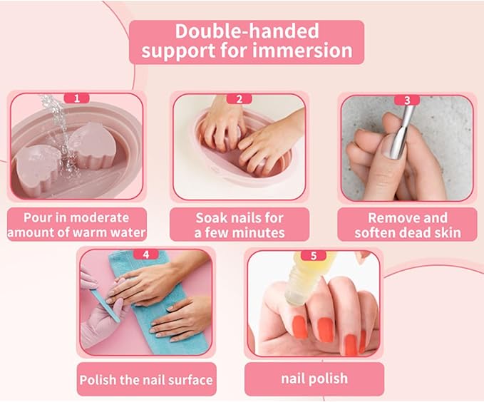 Silicone Hand Soaking Bowl for Nail Art & Manicures – Foldable, Dual Hand Spa Basin – Cuticle Softener, Dead Skin Removal & Hand Care – Portable & Easy Storage