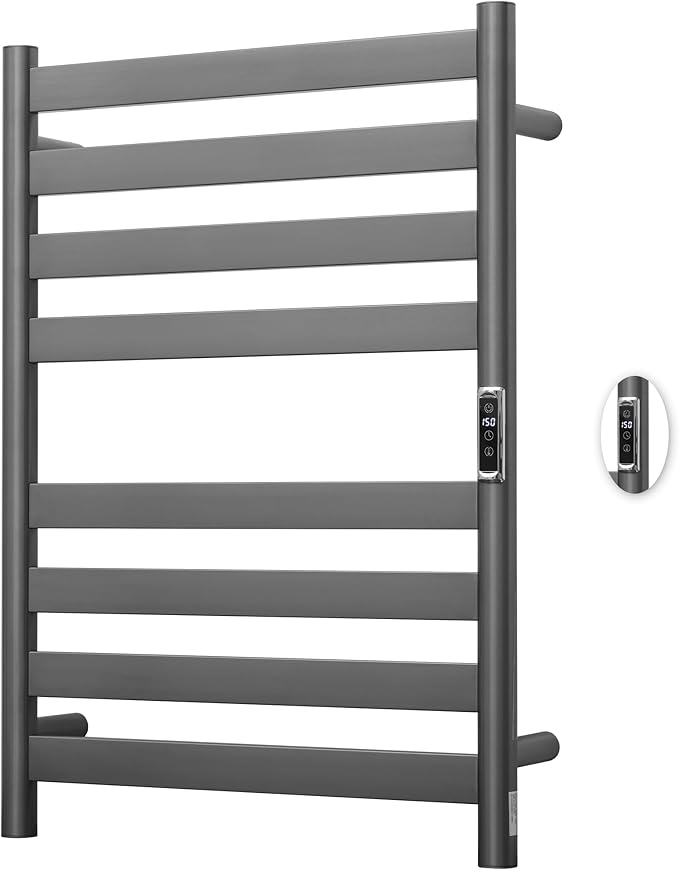 Heated Wall Mounted Electric Towel Warmer Rack,Timer & Temperature Control, 8 Bar Stainless Steel Towel Heater for Bathroom (Gunmetal Grey, 8 Bars)