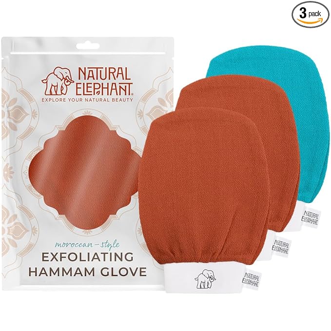 Natural Elephant Exfoliating Hammam Glove (2 Orange and 1 Teal (Pack of 3))
