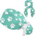 Adjustable Brown Dachshund Dog Blue Surgical Scrub Cap with Button,Sweatband for Women with Bow Hair Scrunchy