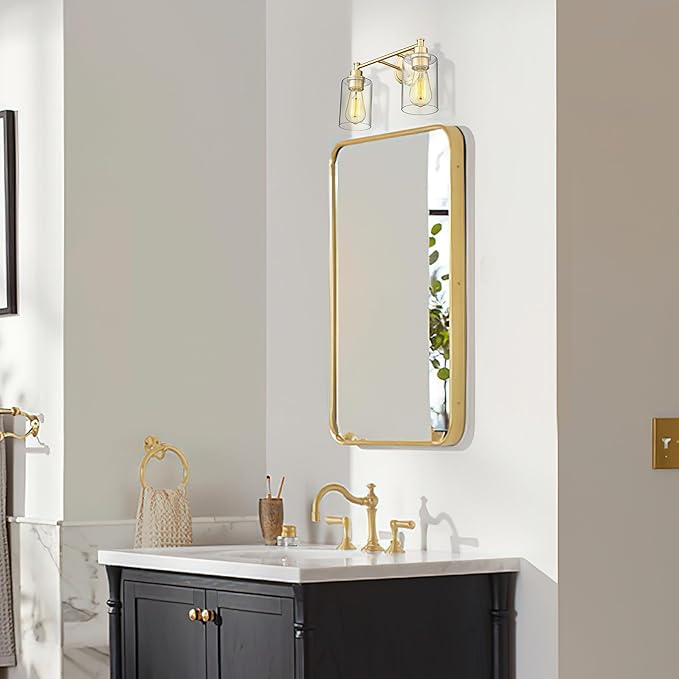 FEMILA Champagne Gold Bathroom Vanity Light, 2-Light Vanity Lighting fixtures, Modern Wall Sconce Bathroom Lighting with Claer Glass Shade, 4FYC56B-2W BG
