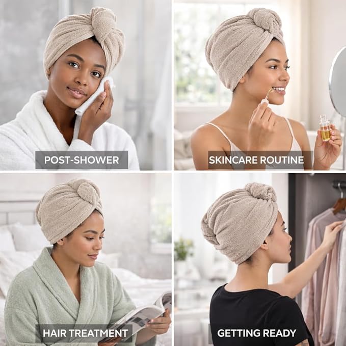 100% Turkish Cotton Hair Towel Wrap 2 Pack – Oeko-TEX Certified Quick Dry Turban for Wet Hair – Soft, Absorbent, Gentle on Curly & Long Hair – 10x26 Inch