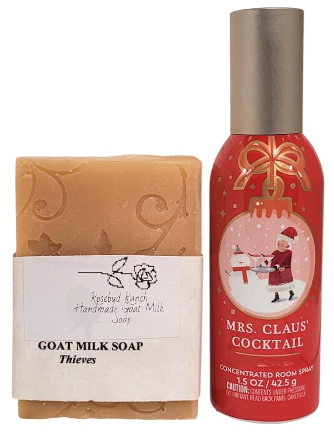 Bath and Body Mrs. Claus' Cocktail Room Perfume Room Spray 1.5 oz with Rosebud Ranch Goat Milk Soap Sample