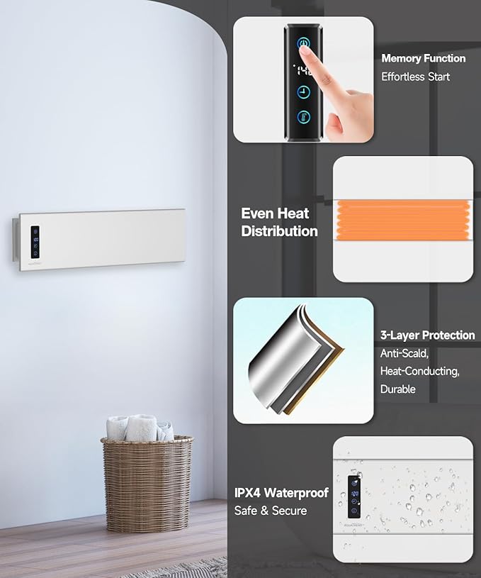 Hot Towel Warmer, Small Towel Warmer Rack Wall-Mounted, LED Control with Built-in Timer & Temperature, 17.7" x 5.1", Max 140°F, Plug-in, Fast Heating, Brushed Silver