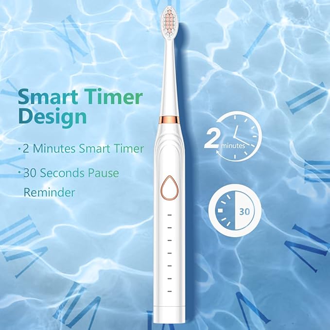 Sonic Electric Toothbrush, USB Rechargeable Powerful Sonic Cleaning Tooth Brush with 6 Modes, 5 Brush Heads + 1 Facial Cleansing Brush Head + 1 Face Massage Head Whitening Toothbrushes