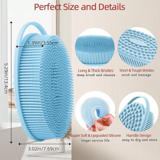 Silicone Body Scrubber 3 Pack Silicone Loofah Exfoliating Body Scrubber Soft Silicone Shower Brush with Handle Double Sided Bath Body Brush for Women Men Cleaning Massage Sensitive Skin, Lather Well