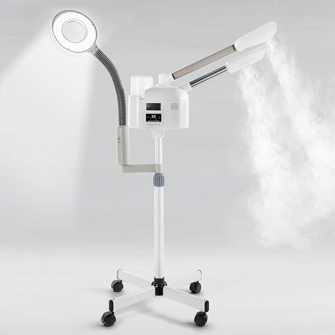 Artist hand Facial Steamer Professional 3 in 1 Hot and Cold Facial Steamer with 5X LED Magnifying Lamp, Esthetician Face Steamer Fast Heating for Beauty Salon Spa Home Use