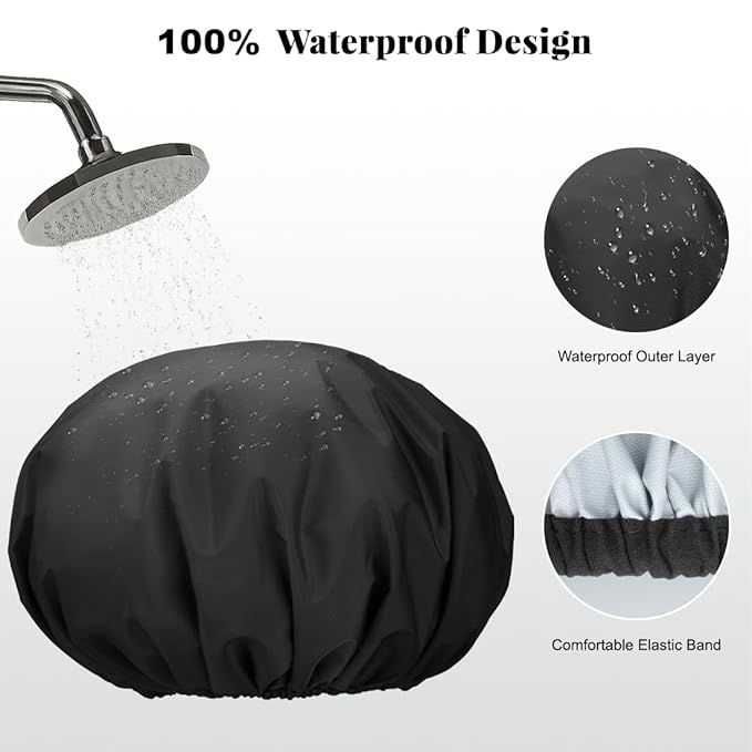 3 Pack Reusable Shower Caps for Women Waterproof, Large Hair Cap for Shower and Bath, Comfortable Bath Hat for Long Hair