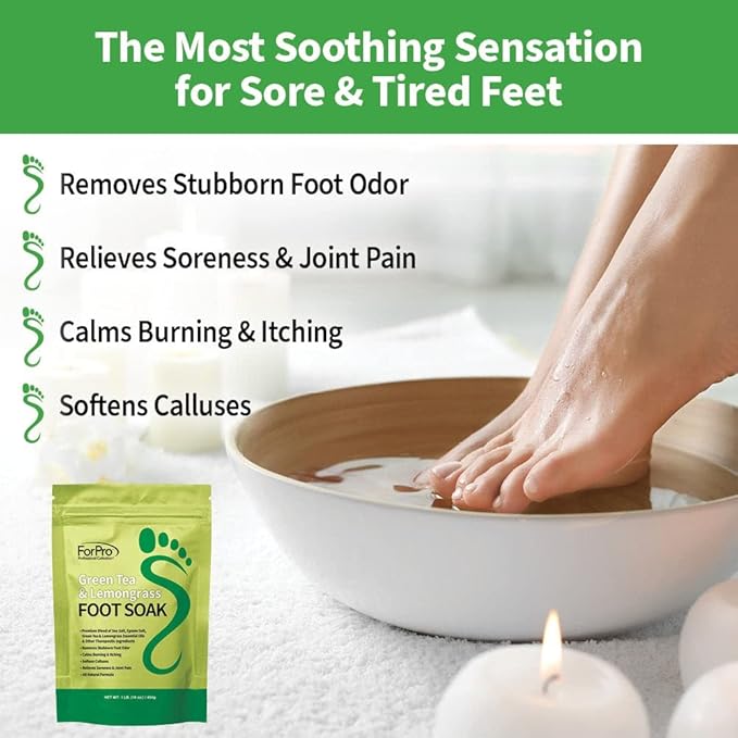 ForPro Professional Collection Green Tea & Lemongrass Foot Soak with Sea & Epsom Salt for Toenail Athletes, Stubborn Odor Scent, Softens Calluses & Soothes Sore Tired Feet - 48 Ounces (3 1-lb Packs)