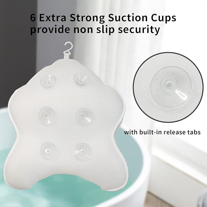 Poemland Extra Thick Large Bath Pillow with Neck,Back,Head Support for Bathtub, Spa, Soaking White(19''x15'')