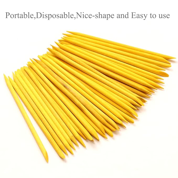 100 Pcs Orange Wood Nail Sticks Double Sided Multi Functional Cuticle Pusher Manicure Pedicure Tool for Manicure Pedicure Yellow