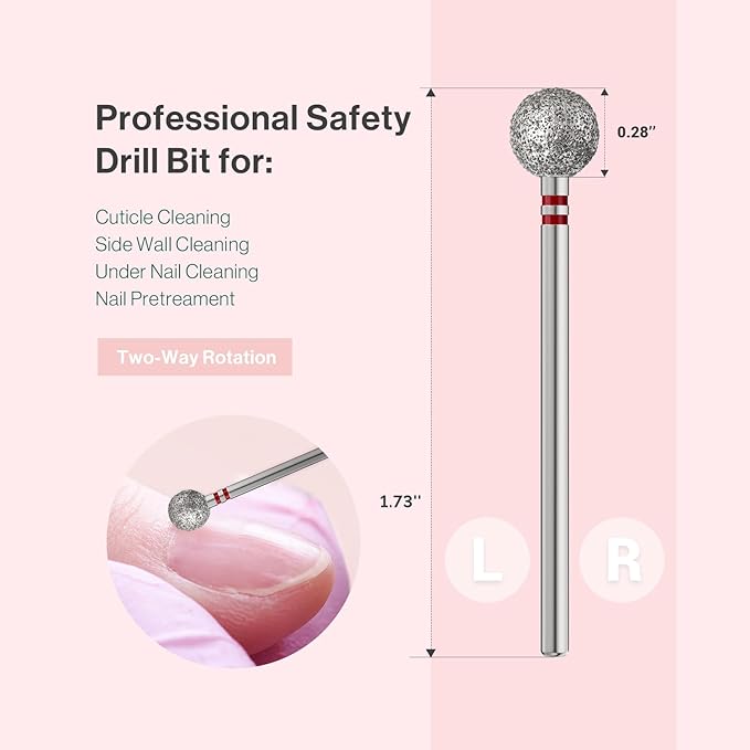 MelodySusie 7mm Ball Shape Cuticle Clean Nail Drill Bit 3/32'', Professional Safety Carbide Diamond Under Nail Cleaner for Cuticle Dead Skin Nail Prepare, Beginners Bits, Series Bit-S, Fine