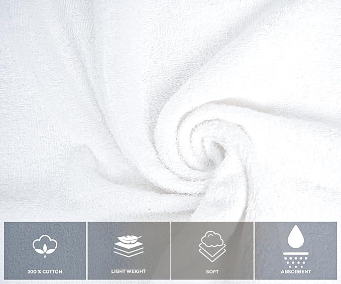 Premium 100% Cotton Hand Towels – Pack of 24, 16x27 Inch – Quick-Dry, Highly Absorbent Salon Towels for Hair Care, Gym, Spa & Bathroom – White
