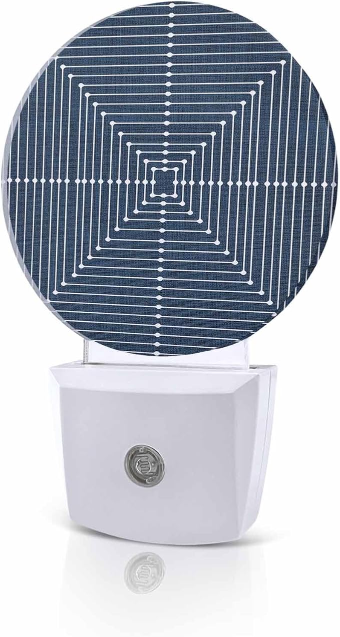 Night Lights Auto Sensor Navy Blue Aesthetic Night Light Lines Perspective Box Round Lamp Plug-in LED Nightlights Dusk to Dawn for Living Room Bedroom Bathroom Hallway Wall Decor