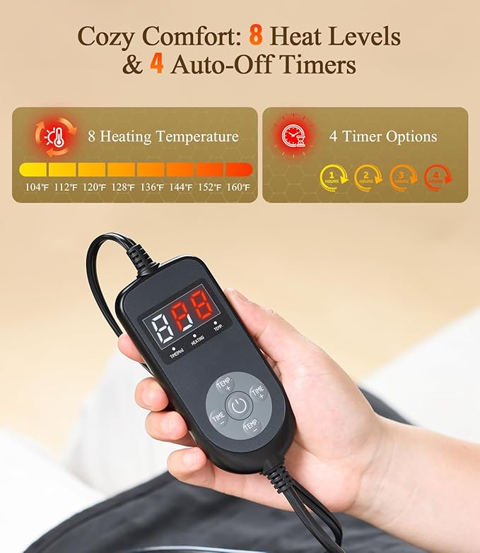 Hot Heating Pad for Back: 160℉ Extra Hot 3s Fast Heat Far Infrared Deep Penetration Muscle - Deeper Relief for Chronic Lower Back Pain for Women Men Elderly - 8 Temps 4H Auto Off Washable