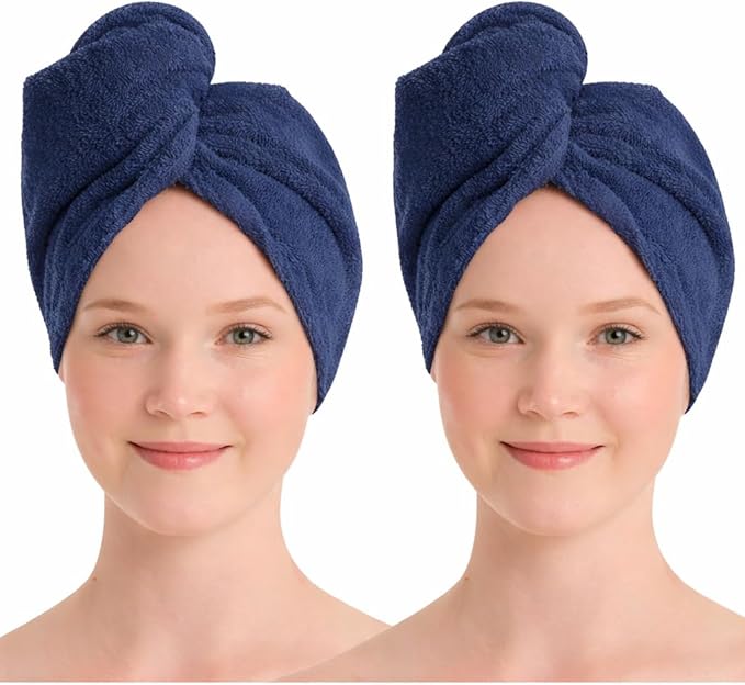 100% Turkish Cotton Hair Towel Wrap 2 Pack – Oeko-TEX Certified Quick Dry Turban for Wet Hair – Soft, Absorbent, Gentle on Curly & Long Hair – 10x26 Inch