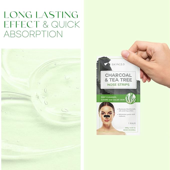 Skin 2.0 Tea Tree & Charcoal Peel-Off Face Mask - Blackhead Remover, Reduces Acne & Pores, Deep Cleansing - Dermatologist Tested Korean Skincare - Clean Beauty, Cruelty-Free - 6.7 Fl oz