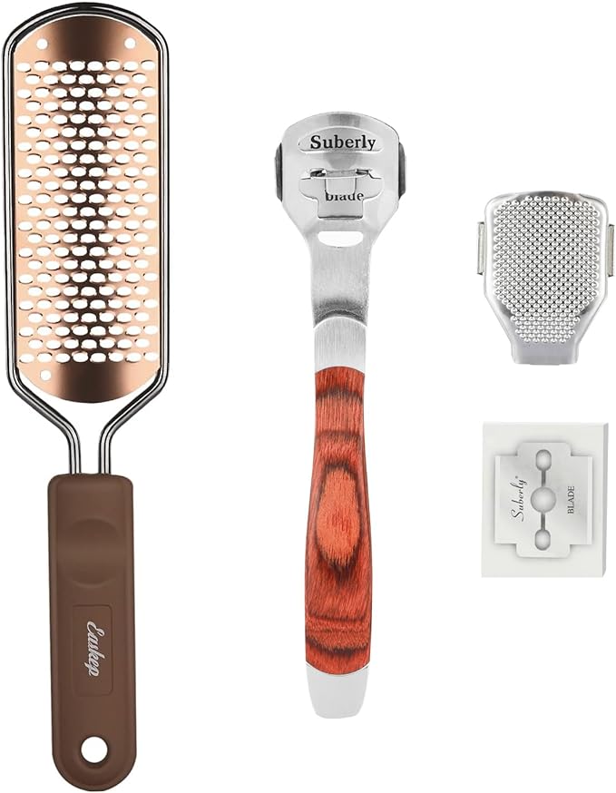 Foot File Foot Scrubber Pedicure - Callus Remover for Feet Easkep Professional Grater Rasp Foot Scraper Corns Callous Removers Cracked Dead Skin Remover for Dry and Wet Feet (Golden Set)