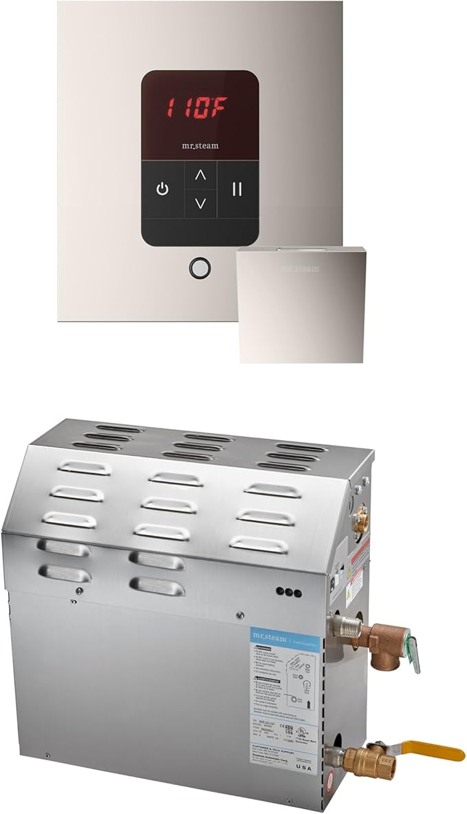 Mr Steam MS 7.5kW (7500W) Steam Shower Generator Package w/square iTempo Control in Polished Nickel