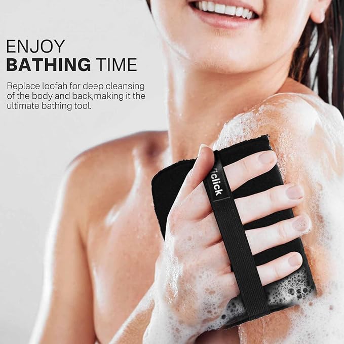 Yiclick Exfoliating Body Scrubber (2 Pack), Body Exfoliator Scrubber, Exfoliating Sponge for Shower Bath, Shower Loofah Luffa Lufa with Handle for Men Women, Dead Skin Exfoliator for Body Scrub