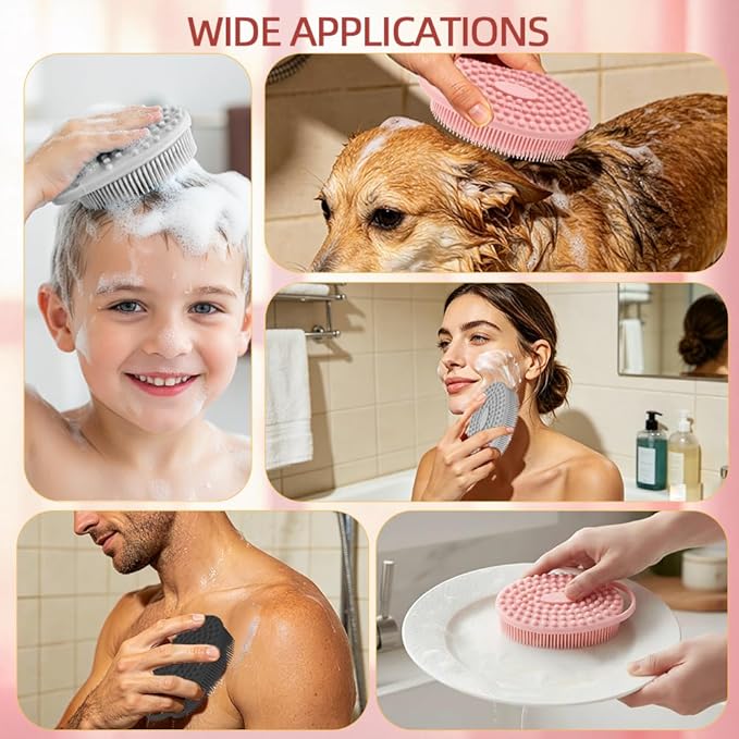 Silicone Body Scrubber 3 Pack Silicone Loofah Exfoliating Body Scrubber Soft Silicone Shower Brush with Handle Double Sided Bath Body Brush for Women Men Cleaning Massage Sensitive Skin, Lather Well