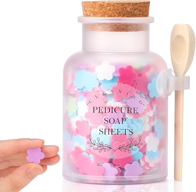 DOSTATNI Pedicure Soap Flowers Pedicure Foot Spa Tablets 10 Oz Plastic Bath Salts Jar Foot Soak Flower Paper Soap Sheet Softens Skin Botanicals Lavender Essential Oil Fast Dissolving Supplies