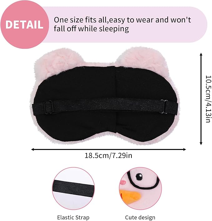 PERFECTSIGHT Sleep Eye Masks, Cute Plush Sleep Eye Cover Lightweight Adjustable Eyeshade Faux Fur Mask Cover for Women Men Kids Sleep Travel Nap, Glasses Bunny