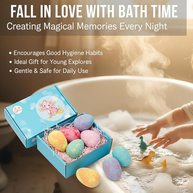 Bath Bombs with Surprise Inside, 6/12 Pack Fizzy Bubble Bath Gift Set, Dinosaur Egg & Ocean Theme Bath Fizzies, Natural Sea Salt Color Changing Spa Easter Bath Balls (Dinosaur Egg 6PC Pink Box)